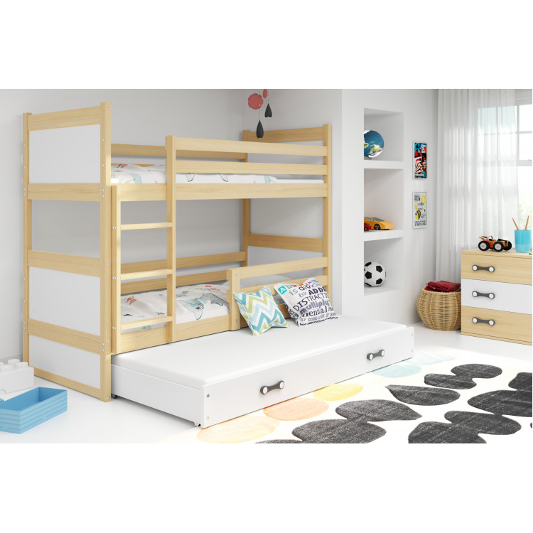 Poschodová posteľ Rico 3 trojmiestna borovica 200cm x 90cm biela